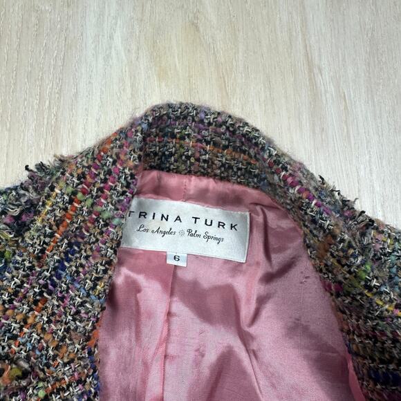 Trina Turk Multicolor Tweed Wool Blend Preppy Button Front Lined 6 Blazer Jacket - Picture 13 of 14